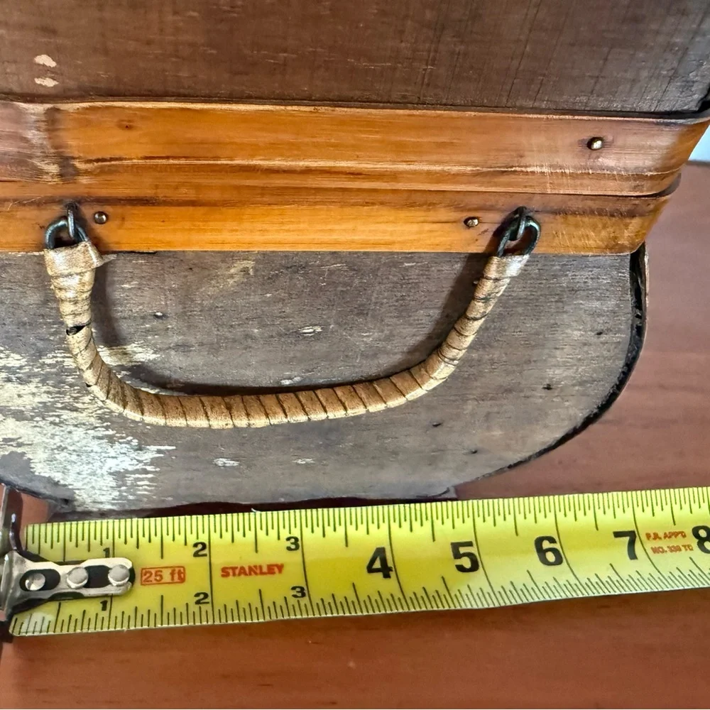 Vintage Woven Wooden Chest with Metal Accents trinket‎ box rustic 8x7x7”